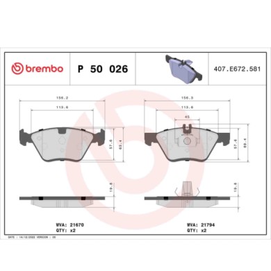 P50026_2.JPG Kit pastiglie freno, Freno a disco P 50 026 BREMBO per MERCEDES-BENZ CHRYSLER