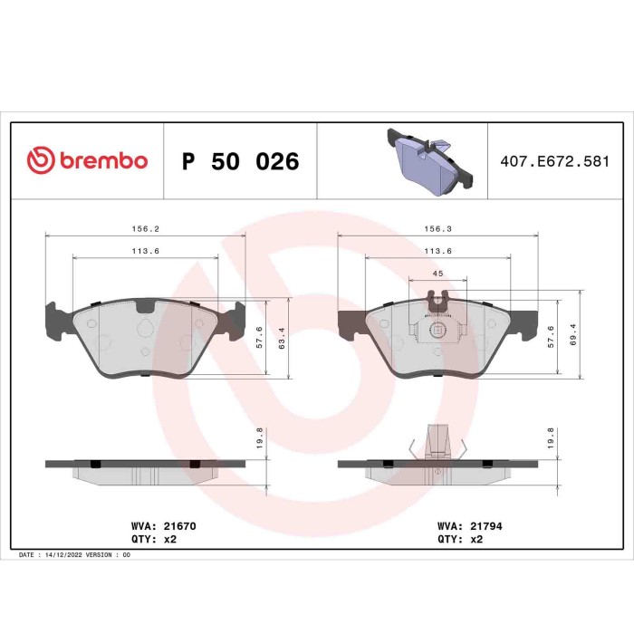 P50026_2.JPG Kit pastiglie freno, Freno a disco P 50 026 BREMBO per MERCEDES-BENZ CHRYSLER