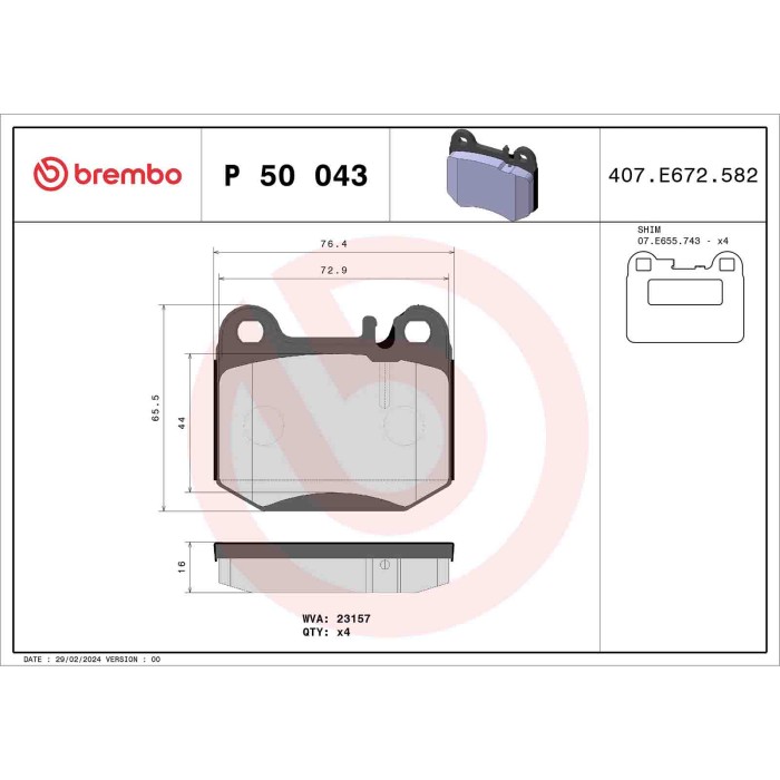 P50043_2.JPG Kit pastiglie freno, Freno a disco P 50 043 BREMBO per MERCEDES-BENZ