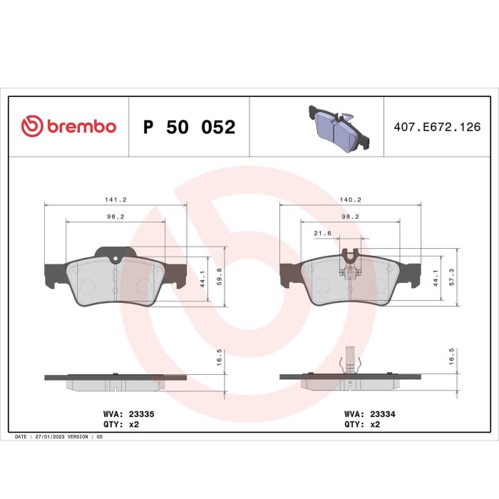 P50052_2.JPG Kit pastiglie freno, Freno a disco P 50 052 BREMBO per MERCEDES-BENZ