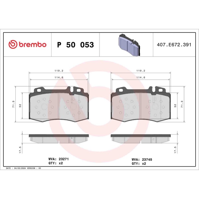 P50053_2.JPG Kit pastiglie freno, Freno a disco P 50 053 BREMBO per MERCEDES-BENZ