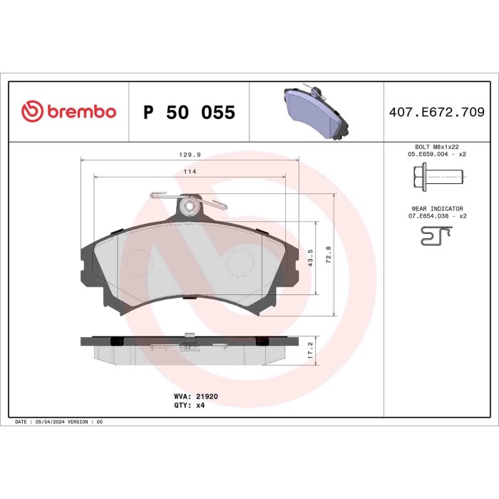 P50055_2.JPG Kit pastiglie freno, Freno a disco P 50 055 BREMBO per MITSUBISHI SMART BAIC