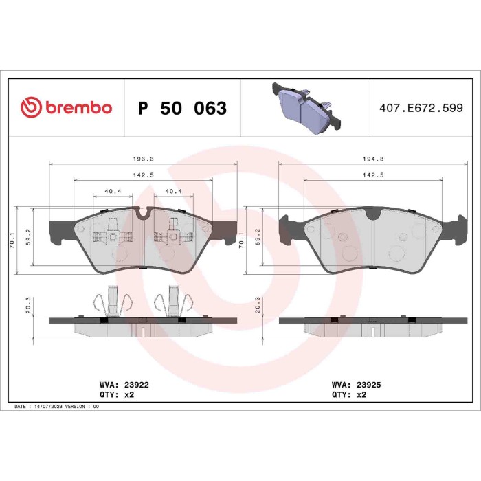 P50063_2.JPG Kit pastiglie freno, Freno a disco P 50 063 BREMBO per MERCEDES-BENZ