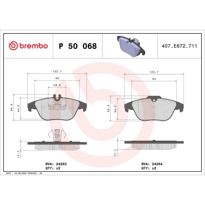 P50068_2.JPG Kit pastiglie freno, Freno a disco P 50 068 BREMBO per MERCEDES-BENZ