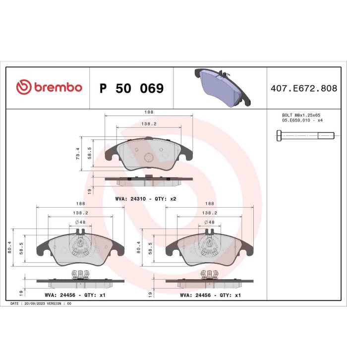 P50069_2.JPG Kit pastiglie freno, Freno a disco P 50 069 BREMBO per MERCEDES-BENZ
