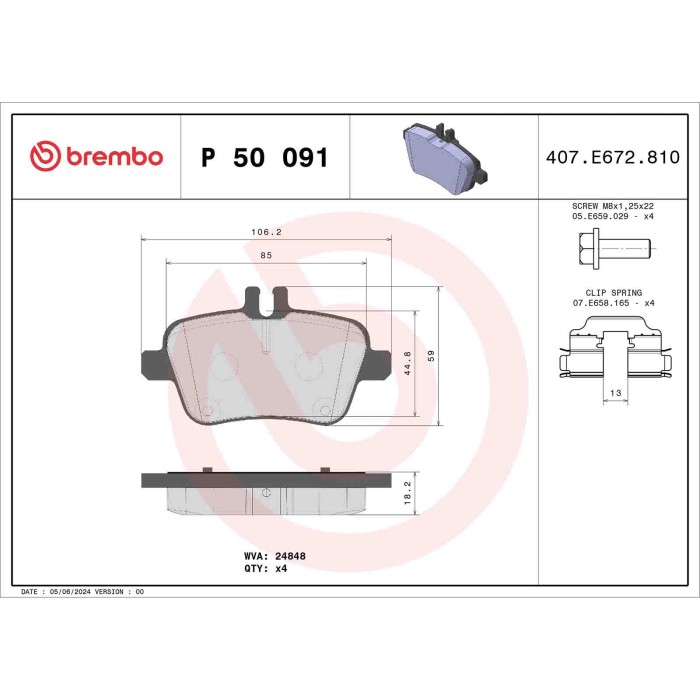 P50091_2.JPG Kit pastiglie freno, Freno a disco P 50 091 BREMBO per MERCEDES-BENZ
