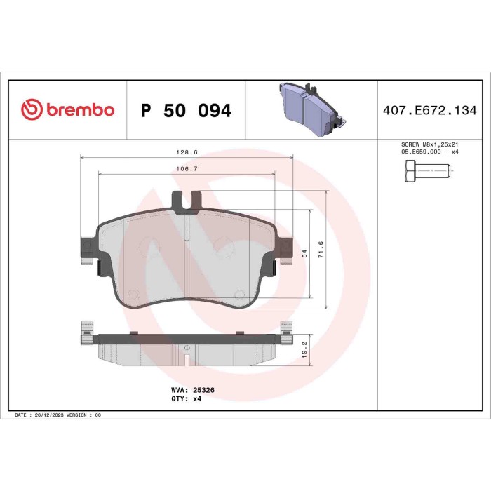 P50094_2.JPG Kit pastiglie freno, Freno a disco P 50 094 BREMBO per MERCEDES-BENZ