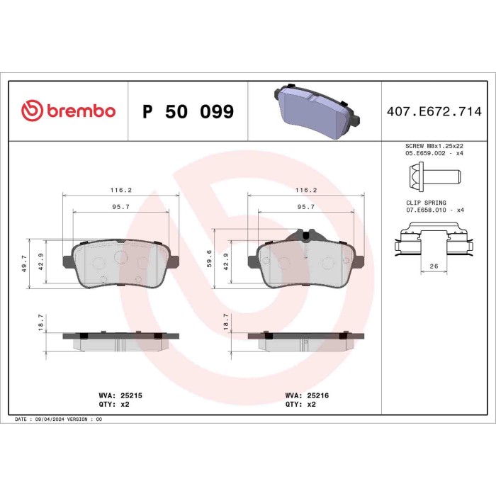 P50099_2.JPG Kit pastiglie freno, Freno a disco P 50 099 BREMBO per MERCEDES-BENZ