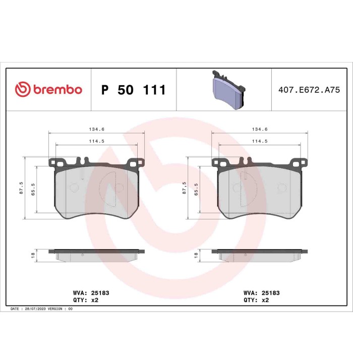 P50111_2.JPG Kit pastiglie freno, Freno a disco P 50 111 BREMBO per MERCEDES-BENZ
