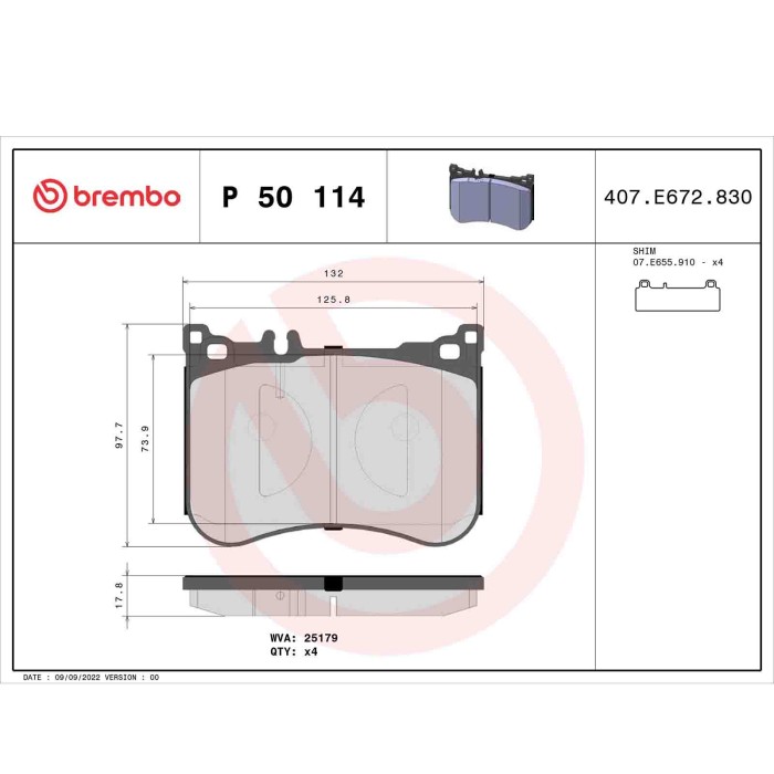 P50114_2.JPG Kit pastiglie freno, Freno a disco P 50 114 BREMBO per MERCEDES-BENZ