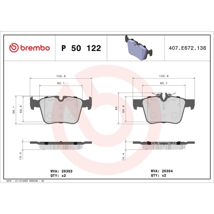 P50122_2.JPG Kit pastiglie freno, Freno a disco P 50 122 BREMBO per MERCEDES-BENZ