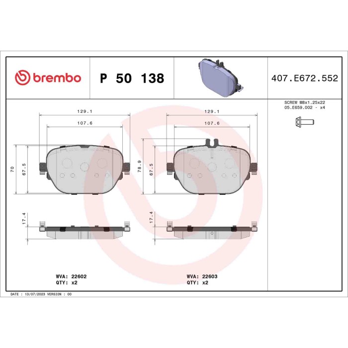 P50138_2.JPG Kit pastiglie freno, Freno a disco P 50 138 BREMBO per MERCEDES-BENZ