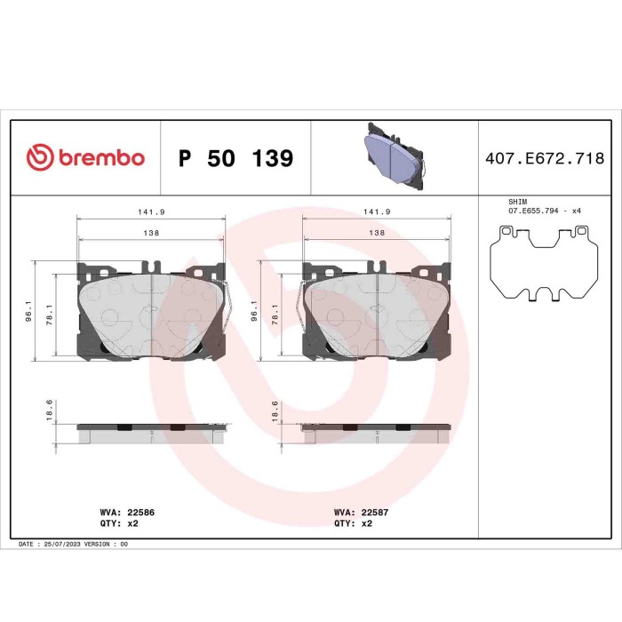 P50139_2.JPG Kit pastiglie freno, Freno a disco P 50 139 BREMBO per MERCEDES-BENZ