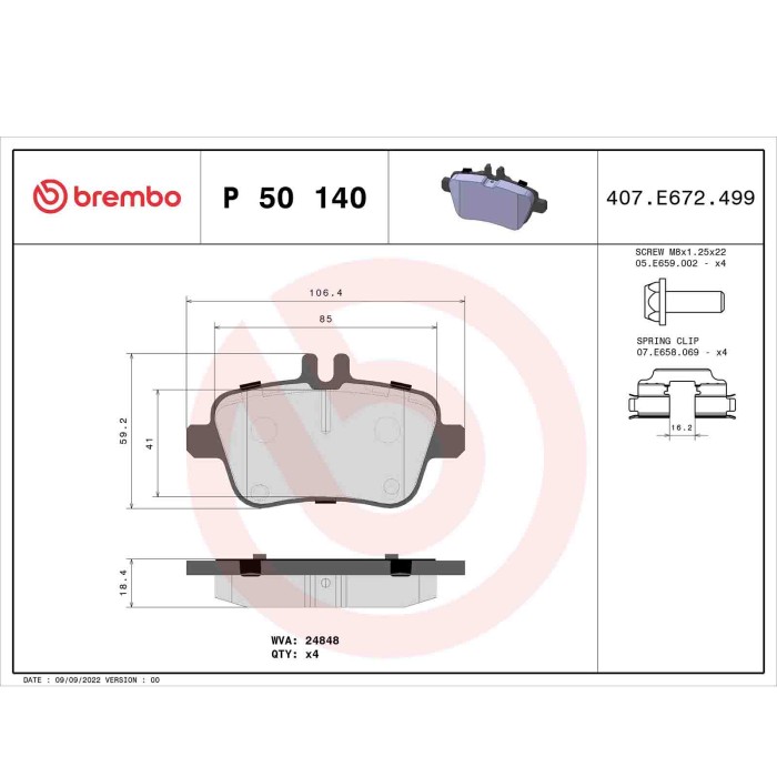 P50140_2.JPG Kit pastiglie freno, Freno a disco P 50 140 BREMBO per MERCEDES-BENZ INFINITI