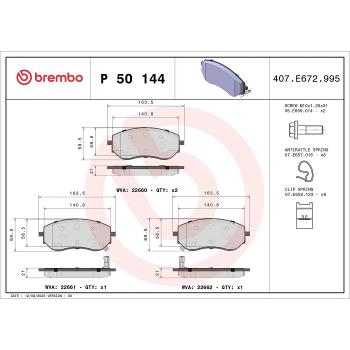 P50144_2.JPG Kit pastiglie freno, Freno a disco P 50 144 BREMBO per MERCEDES-BENZ NISSAN