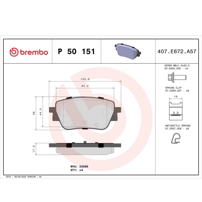P50151_2.JPG Kit pastiglie freno, Freno a disco P 50 151 BREMBO per MERCEDES-BENZ