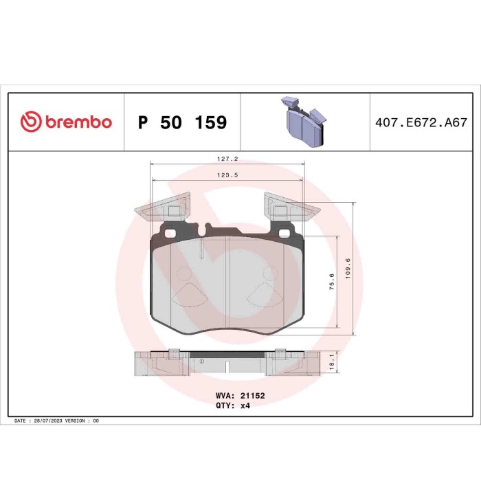 P50159_2.JPG Kit pastiglie freno, Freno a disco P 50 159 BREMBO per MERCEDES-BENZ
