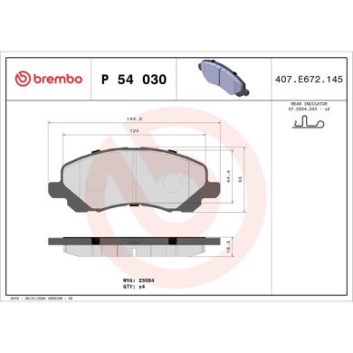 P54030_2.JPG Kit pastiglie freno, Freno a disco P 54 030 BREMBO per PEUGEOT CITROEN FIAT JEEP