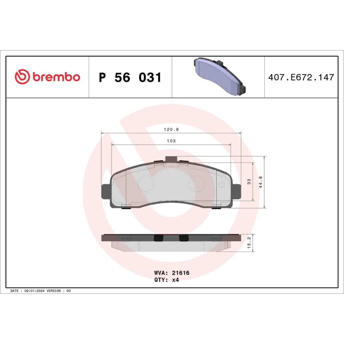 P56031_2.JPG Kit pastiglie freno, Freno a disco P 56 031 BREMBO per NISSAN