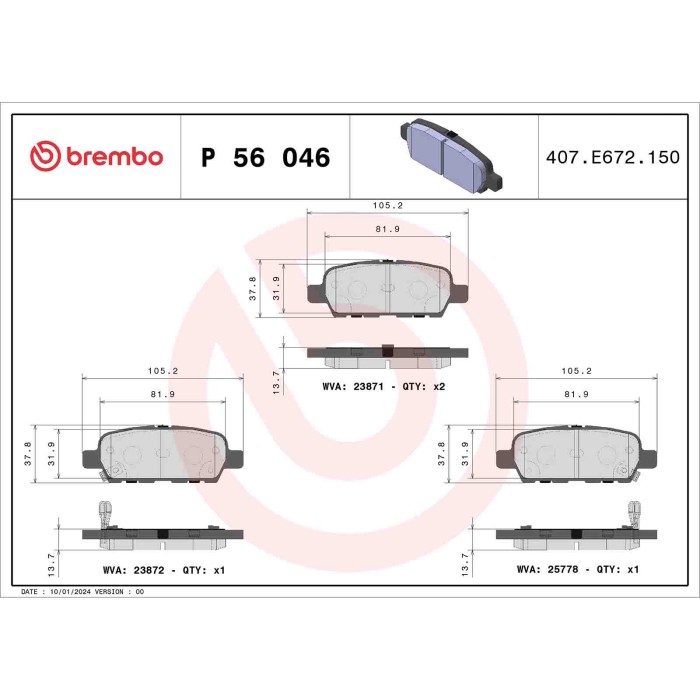 P56046_2.JPG Kit pastiglie freno, Freno a disco P 56 046 BREMBO per RENAULT NISSAN SUZUKI