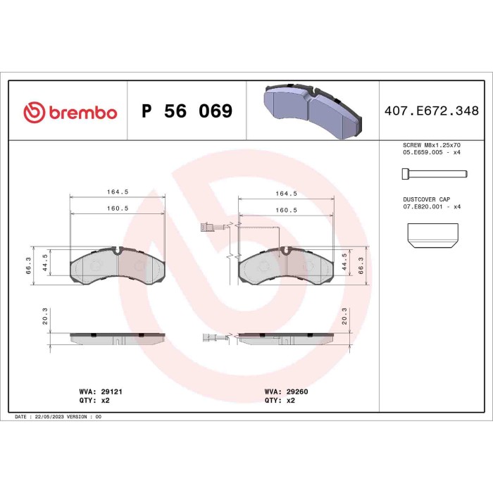 P56069_2.JPG Kit pastiglie freno, Freno a disco P 56 069 BREMBO per NISSAN IVECO