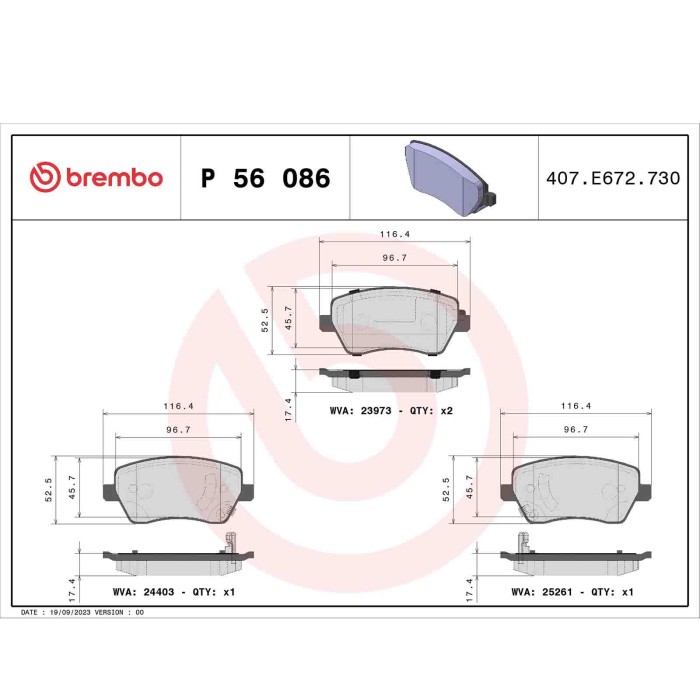 P56086_2.JPG Kit pastiglie freno, Freno a disco P 56 086 BREMBO per NISSAN