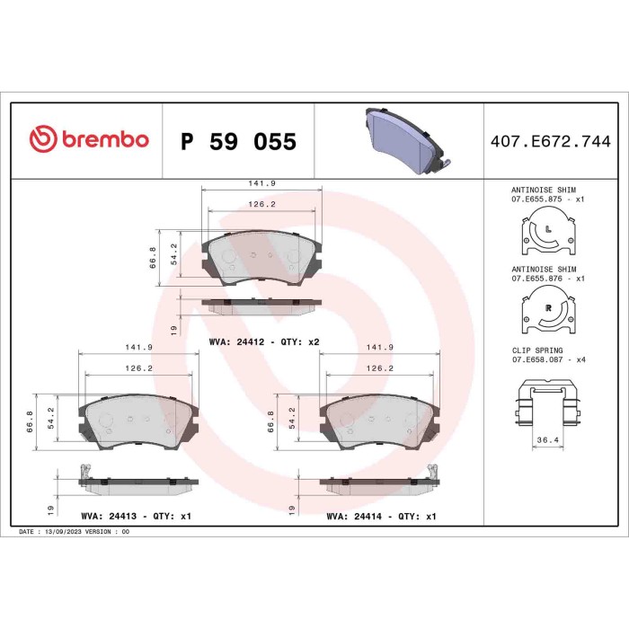 P59055_2.JPG Kit pastiglie freno, Freno a disco P 59 055 BREMBO per OPEL CHEVROLET SAAB