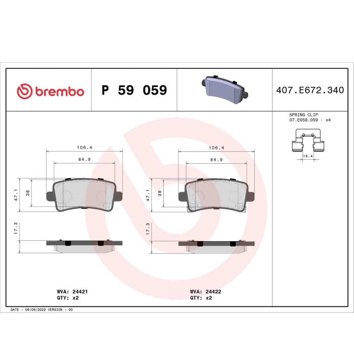 P59059_2.JPG Kit pastiglie freno, Freno a disco P 59 059 BREMBO per OPEL CHEVROLET SAAB