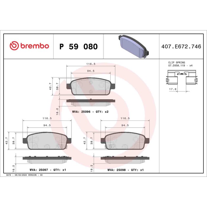 P59080_2.JPG Kit pastiglie freno, Freno a disco P 59 080 BREMBO per OPEL CHEVROLET VAUXHALL