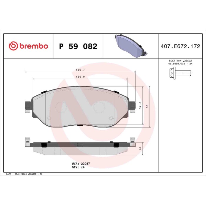 P59082_2.JPG Kit pastiglie freno, Freno a disco P 59 082 BREMBO per RENAULT OPEL FIAT NISSAN