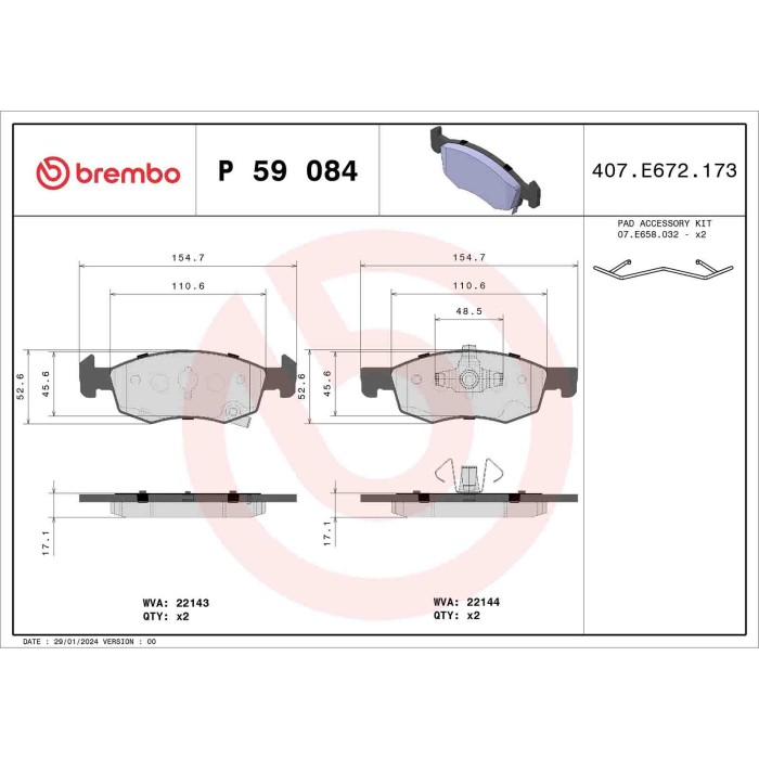 P59084_2.JPG Kit pastiglie freno, Freno a disco P 59 084 BREMBO per OPEL