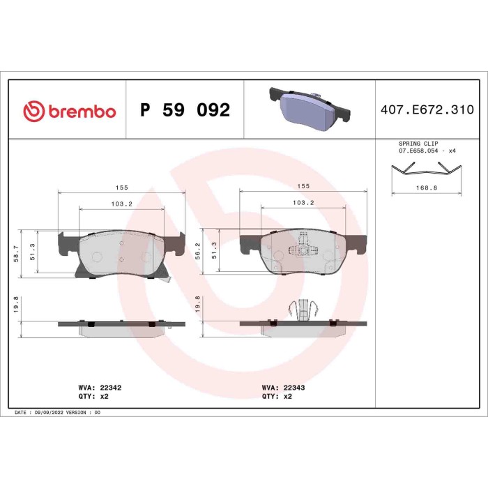 P59092_2.JPG Kit pastiglie freno, Freno a disco P 59 092 BREMBO per OPEL