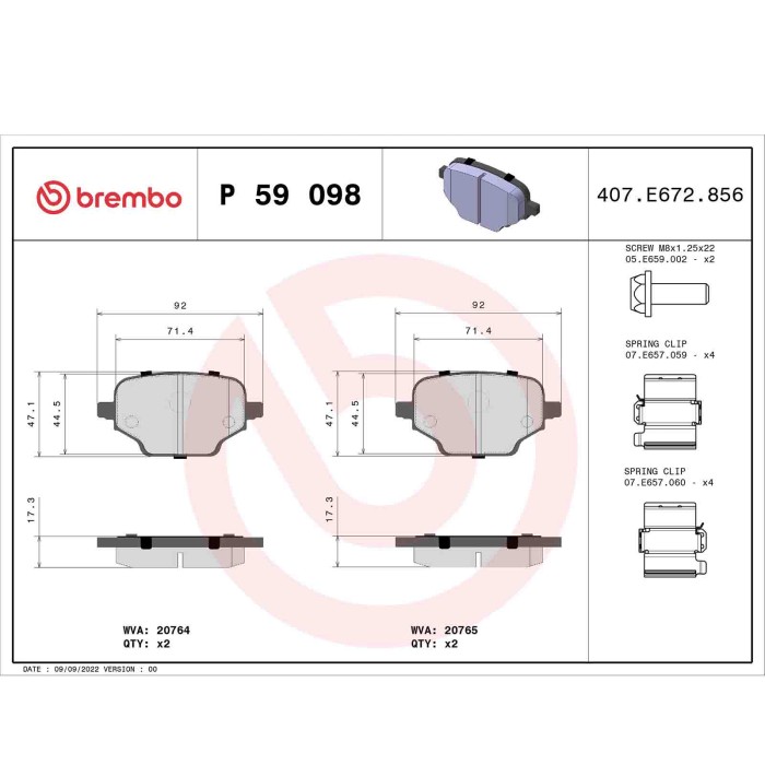 P59098_2.JPG Kit pastiglie freno, Freno a disco P 59 098 BREMBO per PEUGEOT CITROEN TOYOTA