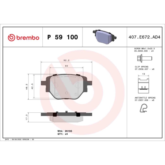 P59100_2.JPG Kit pastiglie freno, Freno a disco P 59 100 BREMBO per PEUGEOT CITROEN OPEL