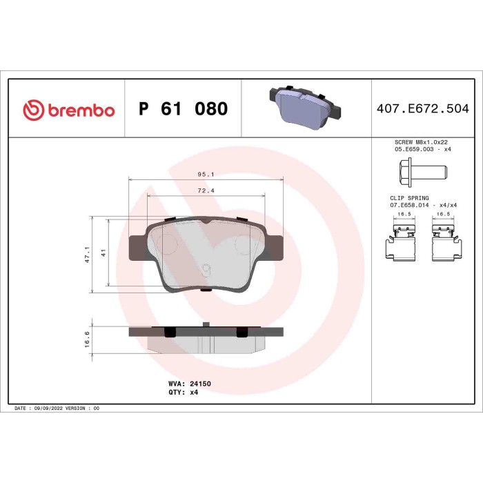 P61080_2.JPG Kit pastiglie freno, Freno a disco P 61 080 BREMBO per PEUGEOT CITROEN