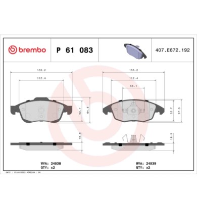 P61083_2.JPG Kit pastiglie freno, Freno a disco P 61 083 BREMBO per PEUGEOT CITROEN DS