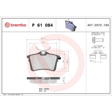 P61084_2.JPG Kit pastiglie freno, Freno a disco P 61 084 BREMBO per PEUGEOT CITROEN