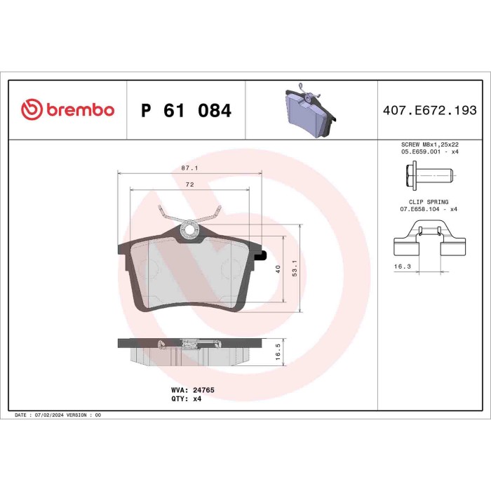 P61084_2.JPG Kit pastiglie freno, Freno a disco P 61 084 BREMBO per PEUGEOT CITROEN