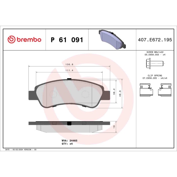 P61091_2.JPG Kit pastiglie freno, Freno a disco P 61 091 BREMBO per PEUGEOT CITROEN OPEL FIAT