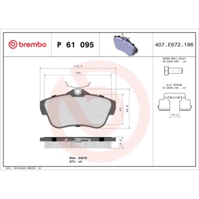 P61095_2.JPG Kit pastiglie freno, Freno a disco P 61 095 BREMBO per PEUGEOT CITROEN TOYOTA