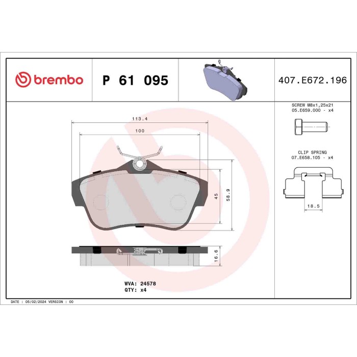 P61095_2.JPG Kit pastiglie freno, Freno a disco P 61 095 BREMBO per PEUGEOT CITROEN TOYOTA