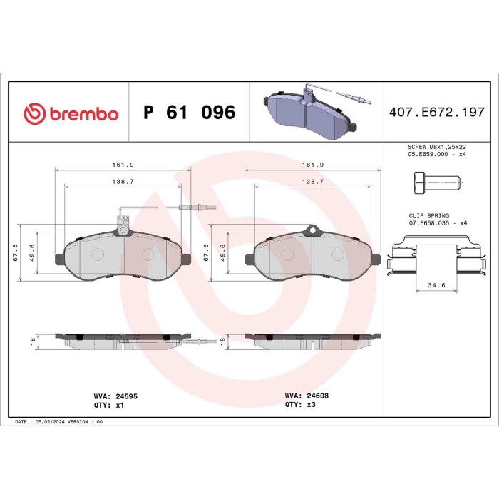 P61096_2.JPG Kit pastiglie freno, Freno a disco P 61 096 BREMBO per PEUGEOT CITROEN TOYOTA