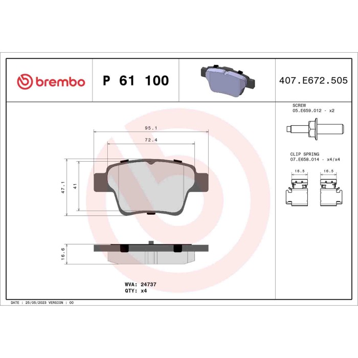 P61100_2.JPG Kit pastiglie freno, Freno a disco P 61 100 BREMBO per PEUGEOT