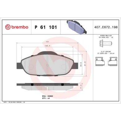 P61101_2.JPG Kit pastiglie freno, Freno a disco P 61 101 BREMBO per PEUGEOT