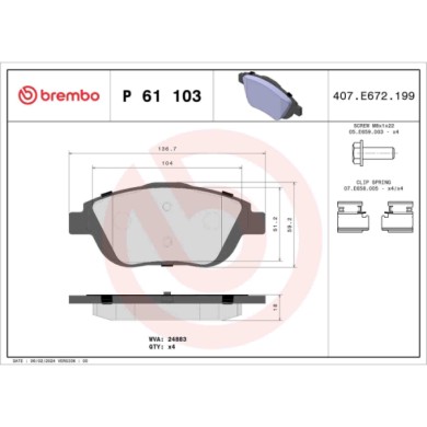 P61103_2.JPG Kit pastiglie freno, Freno a disco P 61 103 BREMBO per PEUGEOT CITROEN OPEL JEEP