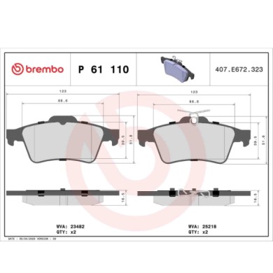 P61110_2.JPG Kit pastiglie freno, Freno a disco P 61 110 BREMBO per PEUGEOT