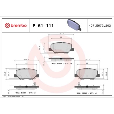 P61111_2.JPG Kit pastiglie freno, Freno a disco P 61 111 BREMBO per PEUGEOT CITROEN MAZDA