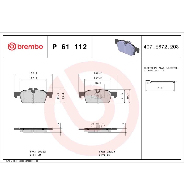 P61112_2.JPG Kit pastiglie freno, Freno a disco P 61 112 BREMBO per PEUGEOT