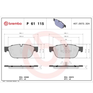 P61115_2.JPG Kit pastiglie freno, Freno a disco P 61 115 BREMBO per PEUGEOT CITROEN DS
