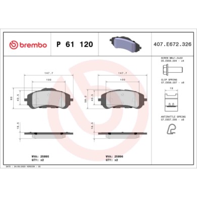 P61120_2.JPG Kit pastiglie freno, Freno a disco P 61 120 BREMBO per PEUGEOT CITROEN TOYOTA